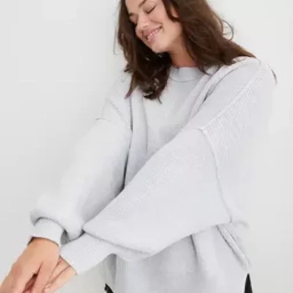 Aerie XL Gray Ribbed Oversized Sweater VGUC - Picture 4 of 4